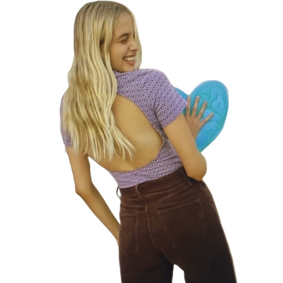 NEW ZARA Lilac Geometric Open-Back V-Neck Bodysuit Preppy Festival Retro XS - Picture 5 of 12